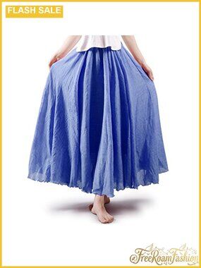 Cotton Long Flowy A-Line Maxi Skirt Elastic Waist Renaissance